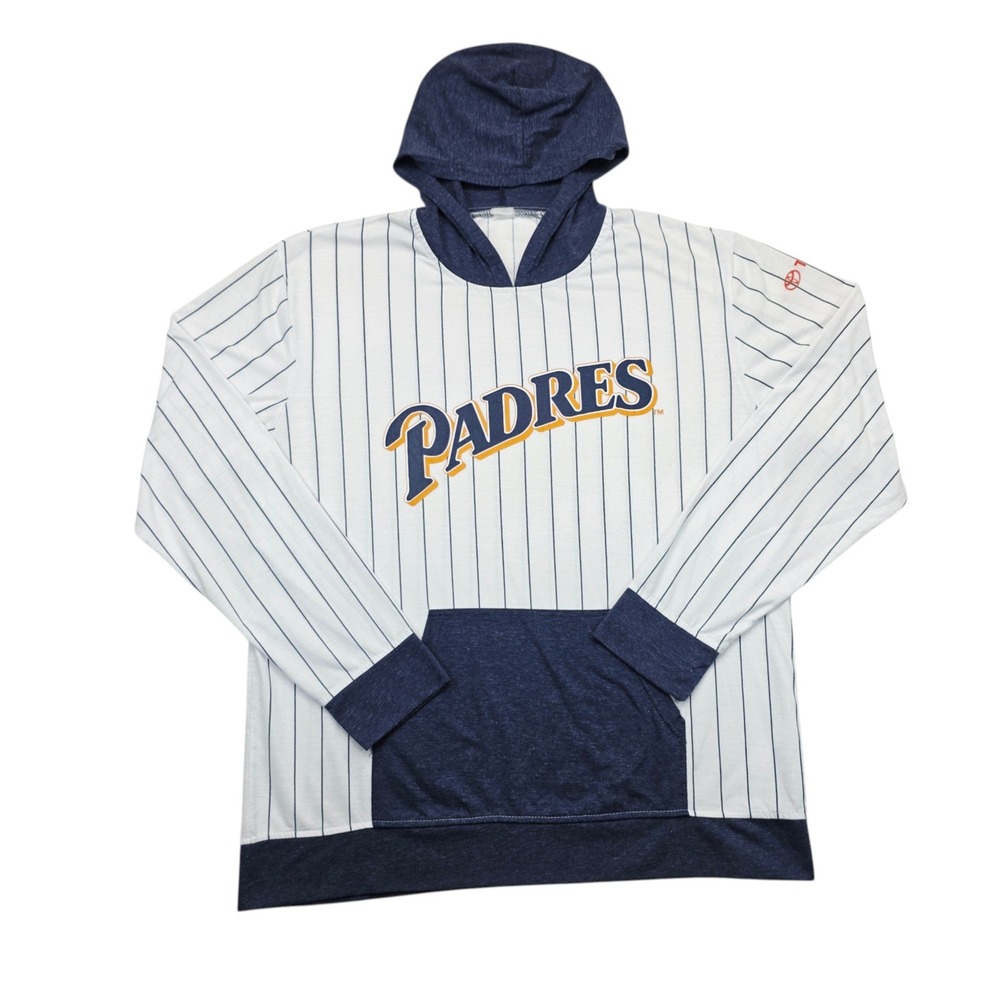 San Diego Padres MLB Pinstripe Lightweight Hoodie Navy Blue White Mens L